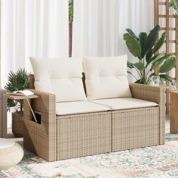 Sofá de jardín con cojines de 2 plazas en Polyrattan Beige