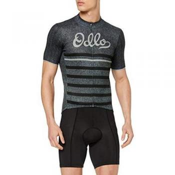 Odlo Stand-Up Collar S/S Full Zip Element Pri Camiseta, Hombre, Graphite Grey Melange-Retro, L