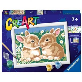 Kit de Pintura por Números Ravensburger CreArt Conejitos Tiernos, Juego Educativo para Niños a Partir de 7 Años, 18x13 cm