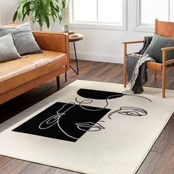 Alfombra Escandinava Bohemia COBO Blanco y Negro 152x213 cm, Pelo Corto, Moderno Diseño Skandi