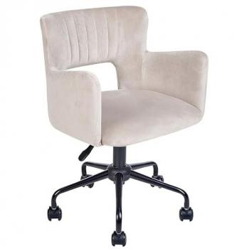 Silla de oficina moderna de terciopelo gris pardo con reposabrazos, respaldo recortado, altura ajustable y base estrellada de metal negro