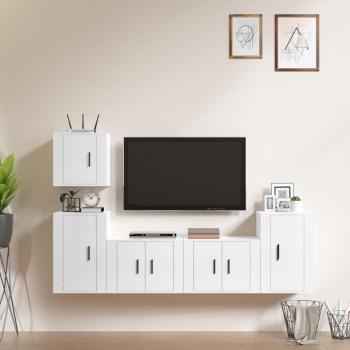 Set de muebles para TV de 5 piezas en madera multicapa pulida blanca