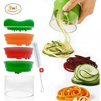 Cortador en espiral, kwokwei de 3 cuchillas verduras Cortador en espiral con Multicolor, pelador de espárragos, cortador en espiral Juego con Endlos Spaghetti Pasta, Spirals Schneider mano funciona con Gratis Cepillo para zanahorias, pepinos, patatas, c