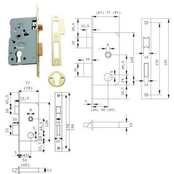 Tesa Assa Abloy, 201050HL, Cerradura de embutir para puertas de madera, Función de entrada, Acero Latonado
