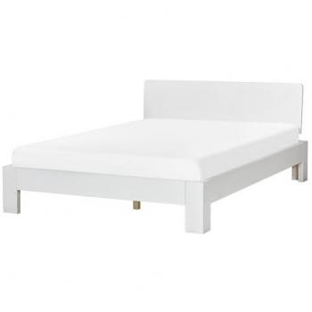 Cama matrimonial de madera blanca 140 x 200 cm con cabecero alto Royan