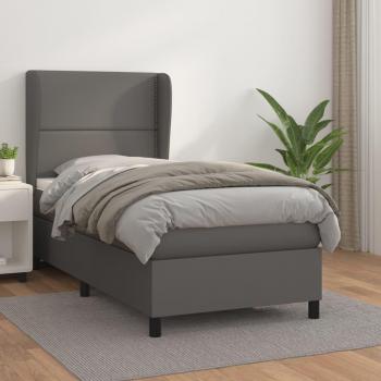 Cama box spring con colchón de cuero sintético gris 100x200 cm