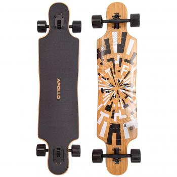 Longboard Apollo Twin Tip 40 de Bambú, Flex 1, Drop-Through Freeride con alta velocidad ABEC