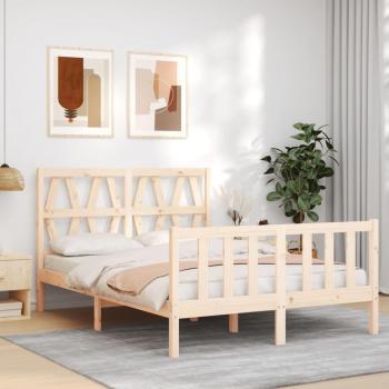 Cama de matrimonio con cabecero doble pequeño en madera maciza vidaXL