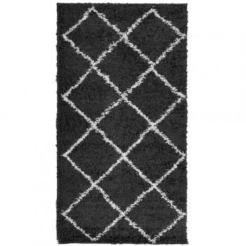 Alfombra de pelo largo moderna PAMPLONA negro y crema 60x110 cm