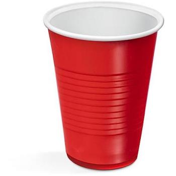 Vasos de Plástico Rojo y Blanco, 10 unidades, 450cc, Reutilizables, 5,5cm de ancho x 12,2cm de alto x 9,5cm de boca, Libres de
