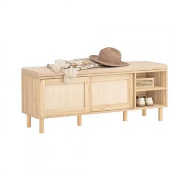 Banco Zapatero SoBuy FSR163-N con 2 Puertas y 2 Estantes, dimensiones 121 x 35 x 49 cm, color Natural