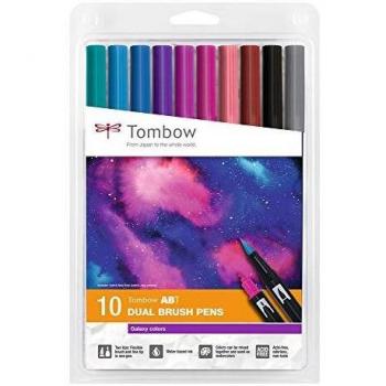 Tombow - ABT Dual Brush | Estuche con 10 Rotuladores de Doble Punta en Colores Surtidos | Marcadores Acuarelables con Tonos Galaxy