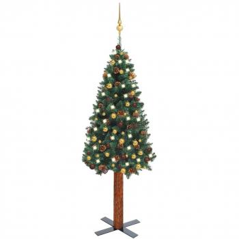 Árbol de Navidad artificial estrecho con LEDs y bolas verde 150 cm