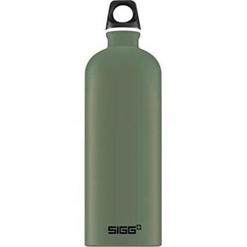 Cantimplora Sigg Traveller 1L Verde con diseño Leaf Green, fabricada en aluminio ligero, resistente a impactos, libre de BPA, tapa hermética y fácil de limpiar