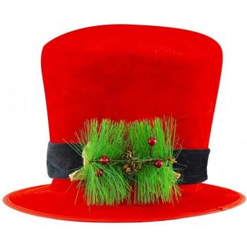 Sombrero Cilíndrico Rojo Aterciopelado para Árbol de Navidad Decoración Original PVC