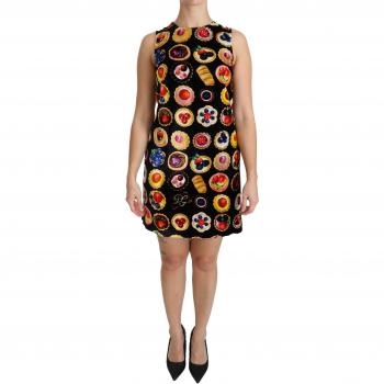 Dolce & Gabbana Black Desserts Shift Mini Viscose Dress - IT38|XS, Summer Dresses, female, Black, Size: 2XS Chic Summer Shift Dress