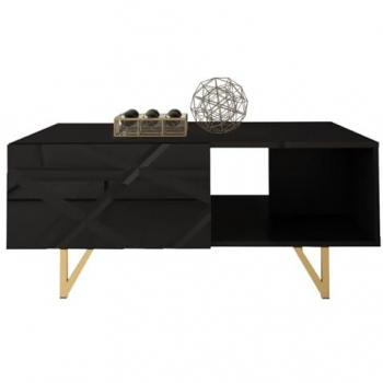 Mesa de centro angular Merced M104, Aglomerado laminado, Negro y Negro brillante, 100 x 59 x 44 cm