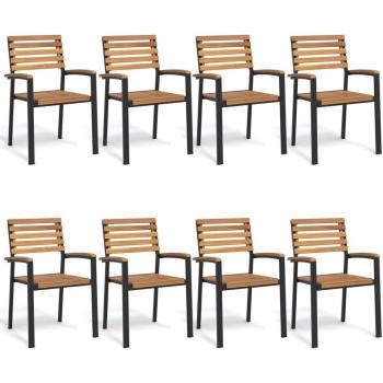 Stackable Garden Chairs Set of 8 - Solid Acacia Wood and Metal