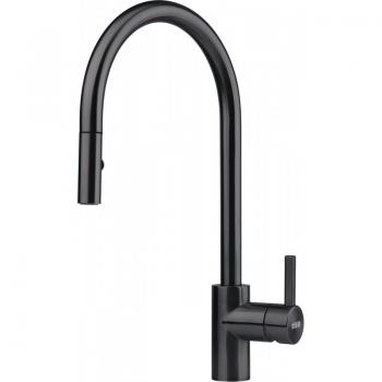 Grifo de cocina Franke Eos Neo, acero inoxidable negro, con ducha extraíble