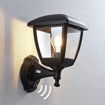 Aplique de pared exterior Lindby Acelya con detector de movimiento, moderno, color negro, fabricado en plástico, 1 llama, tipo E27