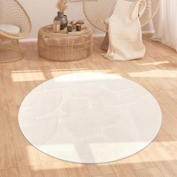 Alfombra Comedor Pelo Alto Suave Lavable Moderna Beige Crema Ø 120 cm Redonda Nordica Boho Abstracta