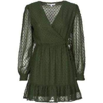 Only Tiva Dobby Fake Wrap Long Sleeve Short Dress in Rosin, XS