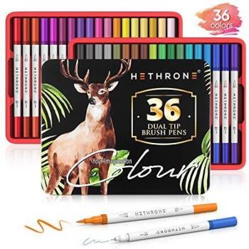 Rotuladores artísticos de punta dual Hethrone, marcadores con forma de brocha para resaltar y punta fina, perfectos para niños y adultos; dibujos, manga, caligrafía, hand lettering, 36 colores