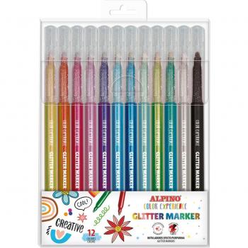 Alpino Color Experience Glitter Rotuladores con Efecto Purpurina, Estuche de 12 Colores Surtidos