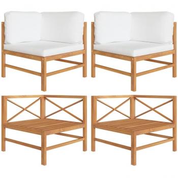vidaXL Sofás de esquina 2 uds madera maciza teca y cojines color crema