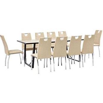 vidaXL Juego Comedor 11 Piezas de Cuero Sintético Mobiliario Decoración Interior Casa Hogar Robusto Duradero Resistente Funcional Práctico Útil Crema