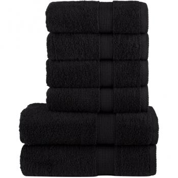 Juego de toallas 6 piezas 100% algodón 600 gsm color negro Vidaxl