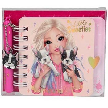 Depesche- Mini Cuaderno con bolígrafo, TOPModel Perro, Aprox. 9,2 x 7,7 x 1,4 cm, Surtido, Color carbón