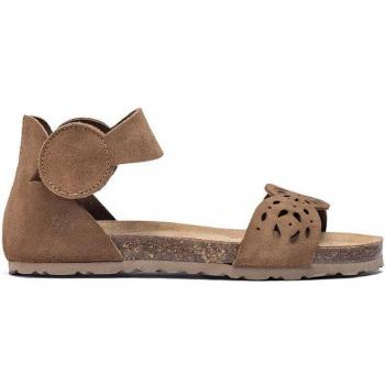 Sandalia plana de piel YOKONO VILLA-086 con cierre de velcro y suela de corcho, ideal para mujer