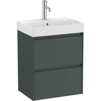 Mueble de baño compacto Roca Ona con 2 cajones y lavabo, color verde mate, medidas 500 x 360 x 645 mm