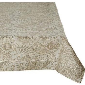 Vaitkute 110088 Jacquard mantel Agila 90 x 90 cm, con dobladillo y vainica, estampado de cachemir, 100% lino, lavable a 60 Celsius, 240 G/m2, marrón/blanco