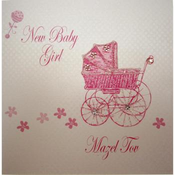 White Cotton Cards Algodón Blanco Tarjetas Nueva Baby Girl Mazel Tov para Cochecito de bebé Tarjeta de judío de Mano, Rosa