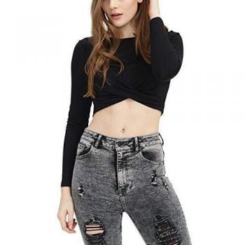 trueprodigy Casual Mujer Marca Camiseta Manga Larga Basico Ropa Retro Vintage Rock Vestir Moda Cuello Redondo Slim Fit Designer Fashion Top, Colores:Black, Tamaño:XL