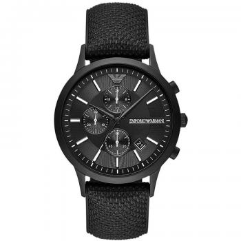 Emporio Armani AR11457 Men's Wristwatch - Quartz Movement, Stainless Steel Case, Black Leather Strap, Analog Display, Water Resistant up to 50 meters, Date Function