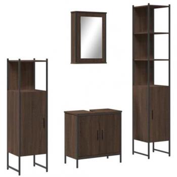 Set de muebles de baño 4 piezas madera contrachapada roble marrón vidaXL