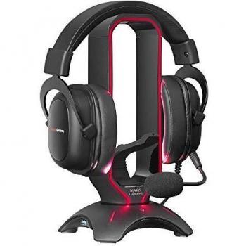 Mars Gaming MHHPRO, Soporte Cascos Gaming con HUB 2xUSB y Bungee Ratón, Negro