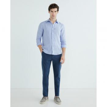 North Sails Light Blue Linen Shirt - XL, Casual Shirts, male, Blue, Size: XL Embroidered Linen Shirt Italian Collar