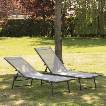Lote de 2 tumbonas plegables de acero gris antracita y textileno gris Happy Garden