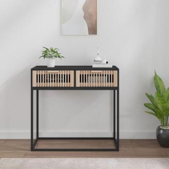 Consola negra de madera y hierro multicapa 80x30x75 cm