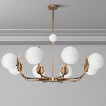 Lámpara colgante Rendez-vous de Maytoni, 8 luces, color latón con esferas de cristal blanco
