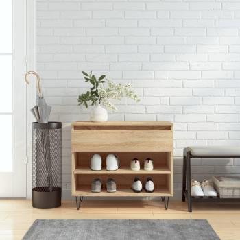 Mueble zapatero de madera contrachapada 70x36x60 cm en color blanco brillante, gris hormigón y roble Sonoma