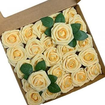 Roqueen 25 Piezas Flores Rosas Artificiales Espuma Rosa Falsa con Tallos para Boda Nupcial Ramos Centros de Mesa Preparativos Partido Hogar Decoración