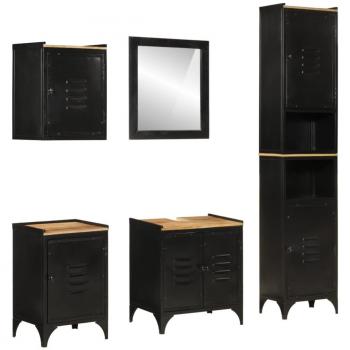 Conjunto de muebles de baño 5 pzas madera maciza mango y hierro Negro