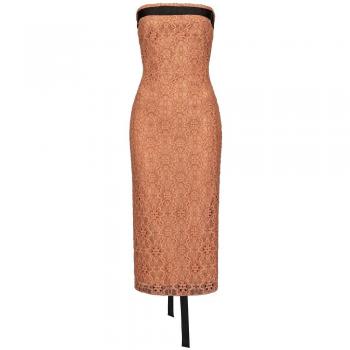 Pinko Geometric Floral Lace Dress with Black Sash, Pink, Size M