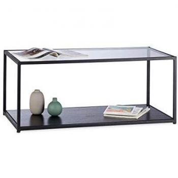 Mesa Centro Rectangular de Cristal y Metal Negro con Bandeja, 42 x 100 x 50 cm - Relaxdays