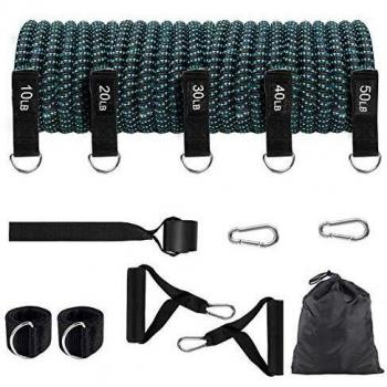 DLOPK Bandas Elásticas Resistencia -hasta 150 Libras con Asas, Ancla de Puerta, Correas de Tobillo para Deportes en Interiores y Exteriores-Azul Negro